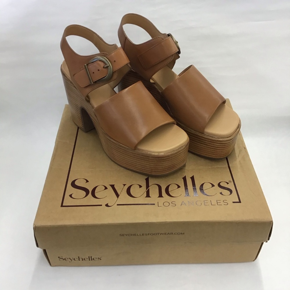 Seychelles Tan Leather Platform Block Heel Sandals